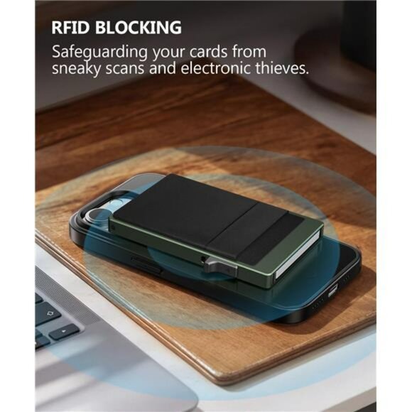 Slim wallet for men RFID blocking pop up card holder metal credit card case - Picture 4 of 7